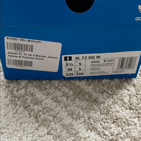 NWT Adidas Women’s SL 72 OG Sneakers in Maroon, Almost Yellow & Preloved Brown - Picture 6 of 6